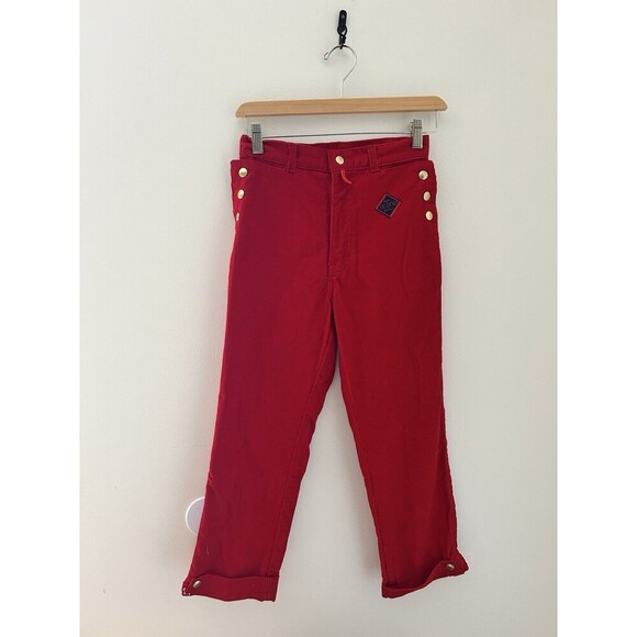 Vintage D.C. One Red Corduroy Sailor Boy Scout Gold Button Capri Pant  Sz 29 - Picture 1 of 7